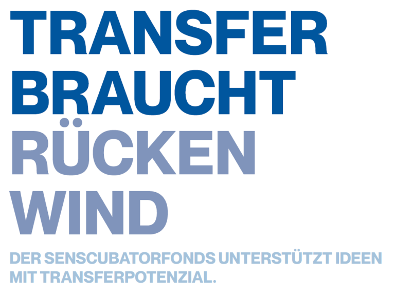 (C) SENSCUBATOR Text in großer Schrift: "Community macht Ideen stärker. Senscubator schafft Raum für Austausch."