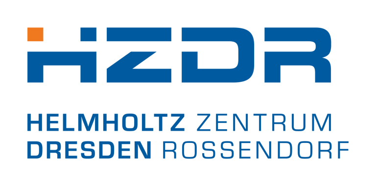 Logo des Helmholtz Zentrums Dresden-Rossendorf in blau und orange.