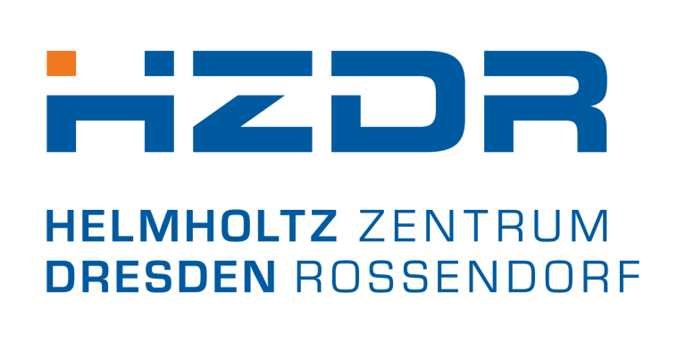 Logo des Helmholtz Zentrums Dresden-Rossendorf mit blauem Text und orangefarbener Akzent.